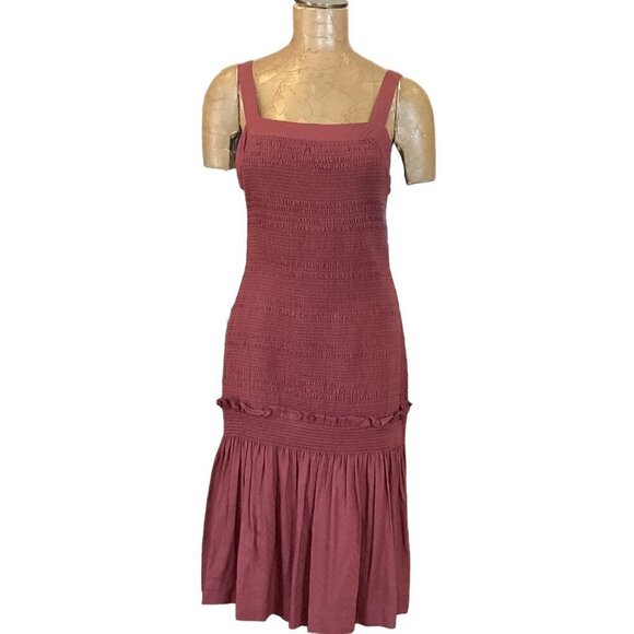 Anthropologie Escondido Sleeveless Dress Sz M Burgundy Smocked #300B - Picture 3 of 10